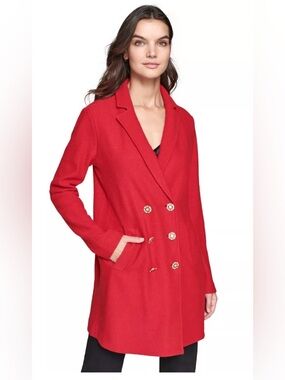 Nwt Karl Lagerfeld Women's Red Tweed Duster Cardigan Sweater Size L